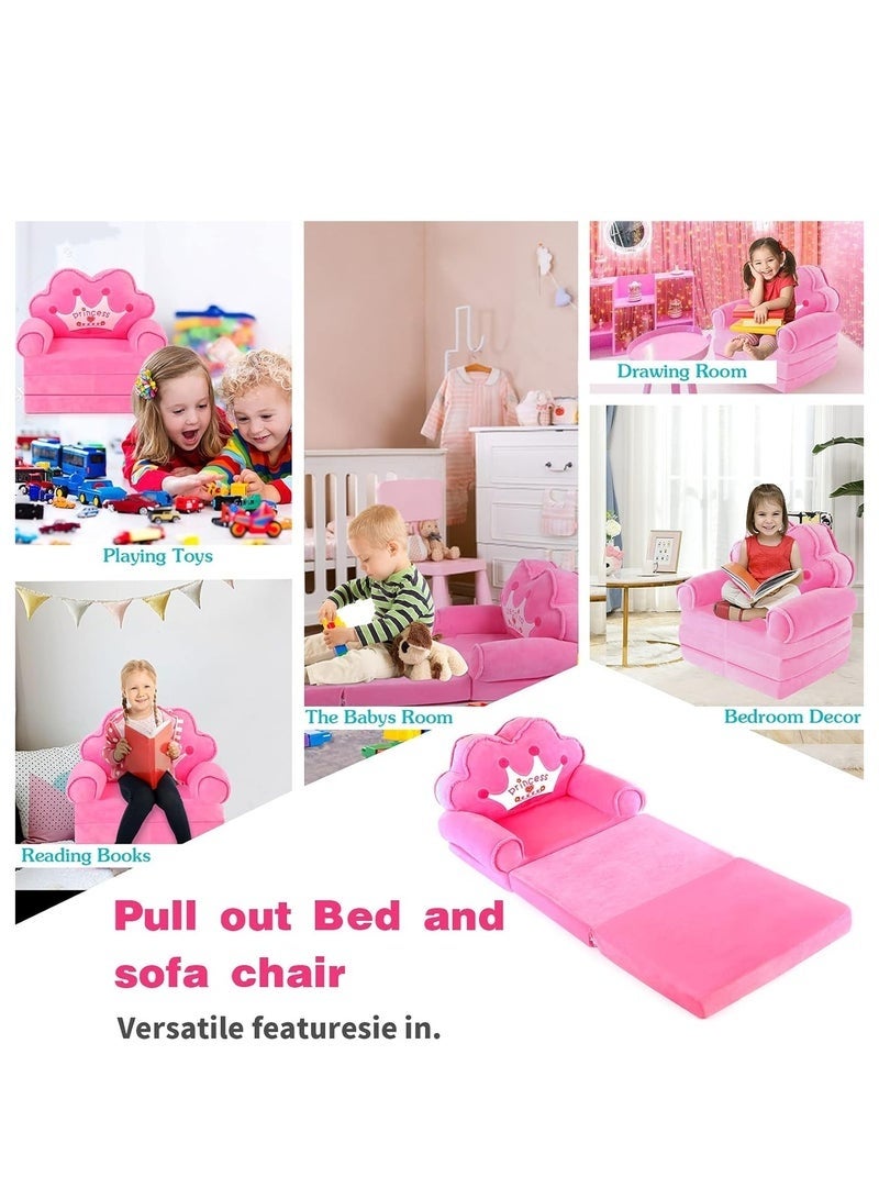 DURKU Kids Sofa, Kids Foldable Sofa Bed, Princess Chair for Toddlers, Pink Cartoon Shape, High Density Foam, Fold Out Couch for Bedroom, Sofa Bed for Boys & Girls (Pink) - Image 2